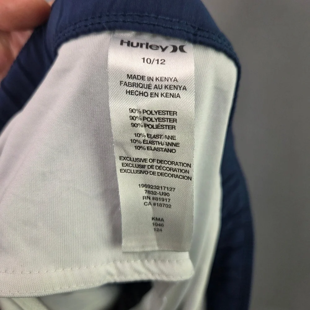 Hurley Boys Board Shorts Swim Trunks 10/12 Blue Neon Stripe Elastic Waist 7